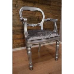 Shabby Chic Balloon Back Chair with Arms Silver Velvet