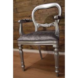 Shabby Chic Balloon Back Chair with Arms Silver Velvet