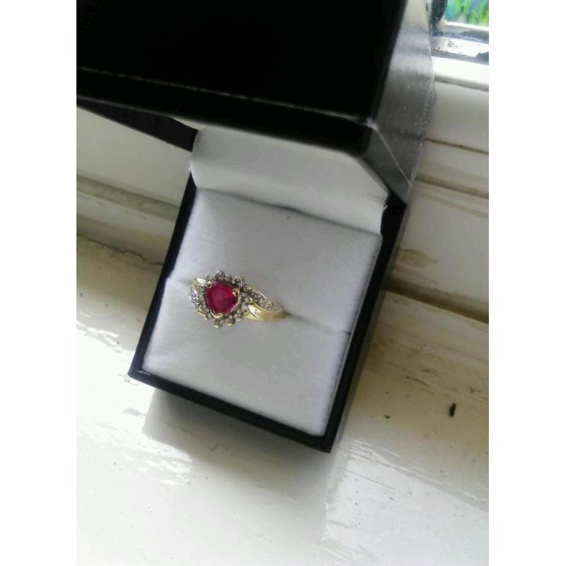 9ct gold ruby and diamond ring