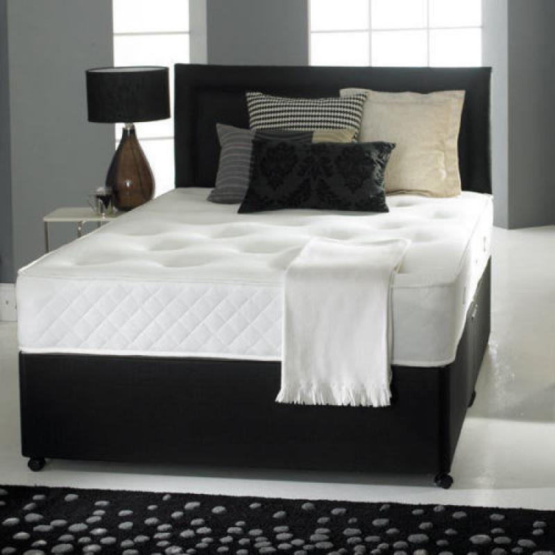 Double Divan Bed With White Memory Foam double Mattress in black brown white mattress