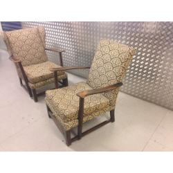 Pair of Vintage 1930's Antique Oak Armchairs William Morris or Parker Knoll Retro Chairs VGC