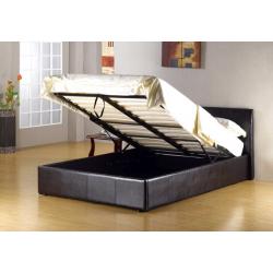 BRAND NEW DOUBLE LEATHER STORAGE OTTOMAN GAS LIFT UP BED FRAME ON SPECIAL OFFER, KINGSIZE AVAILABLE