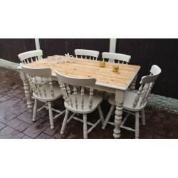 shabby chic ,pine, farmhouse table and 6 chairs