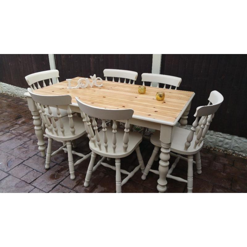 shabby chic ,pine, farmhouse table and 6 chairs