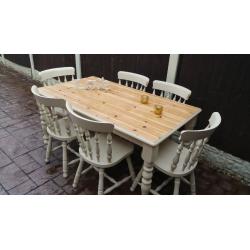 shabby chic ,pine, farmhouse table and 6 chairs