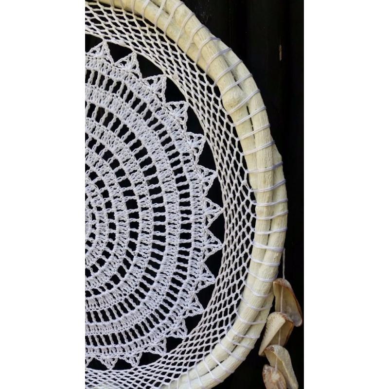 Handmade Large Mexican Mayan Dream Catcher White