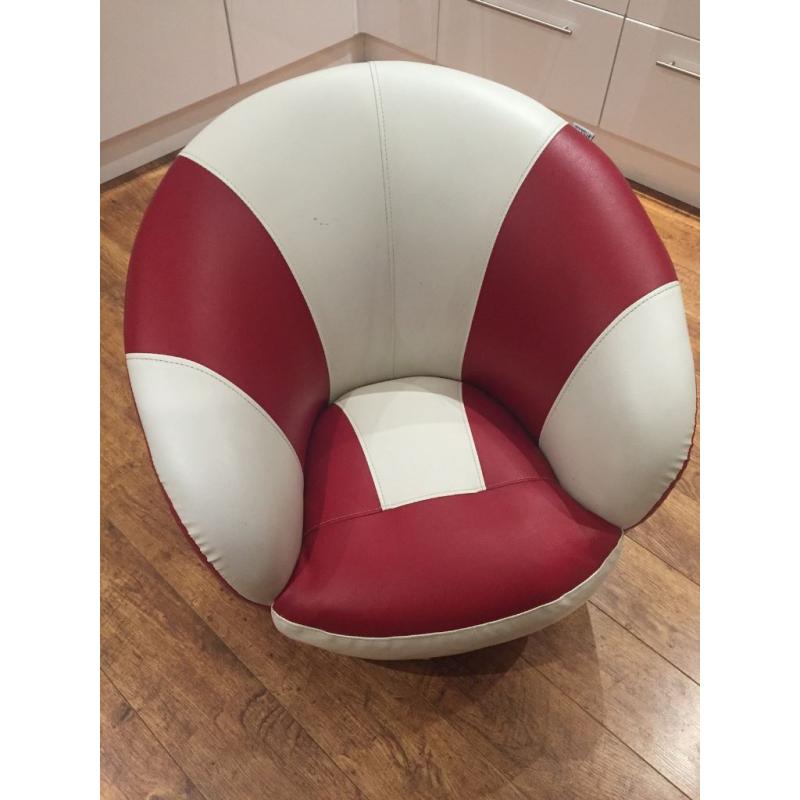 Red and White Childrens Football Swivel Chair