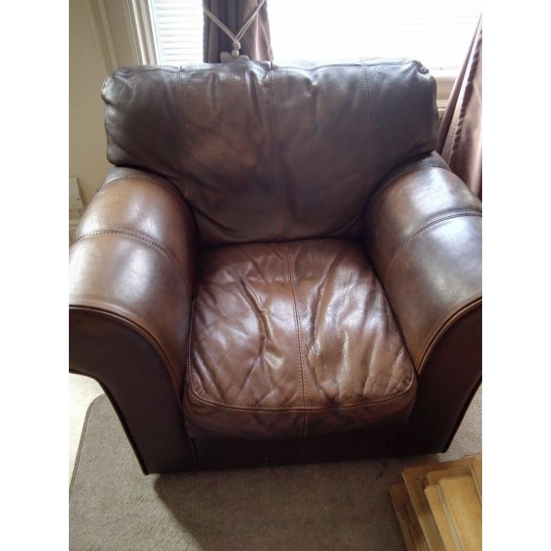 Italian leather 2 seater .chair and foot stool