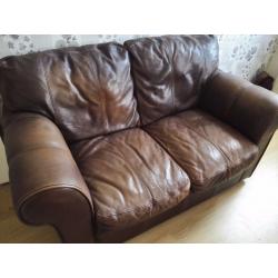 Italian leather 2 seater .chair and foot stool