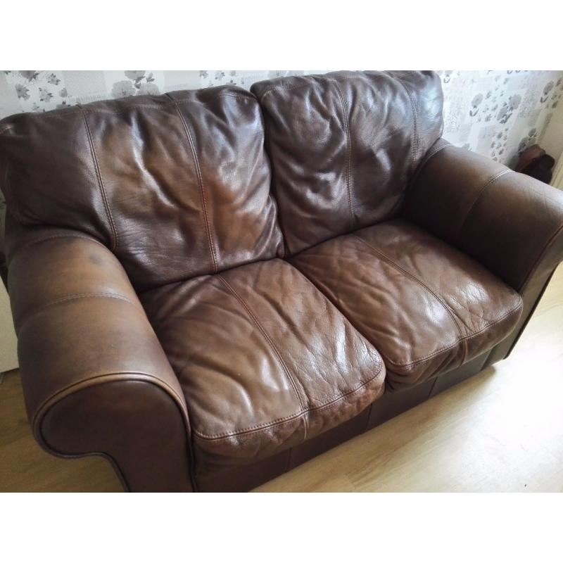 Italian leather 2 seater .chair and foot stool