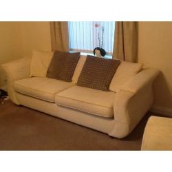 Settee, arm chair and foot stool - Cream fabric