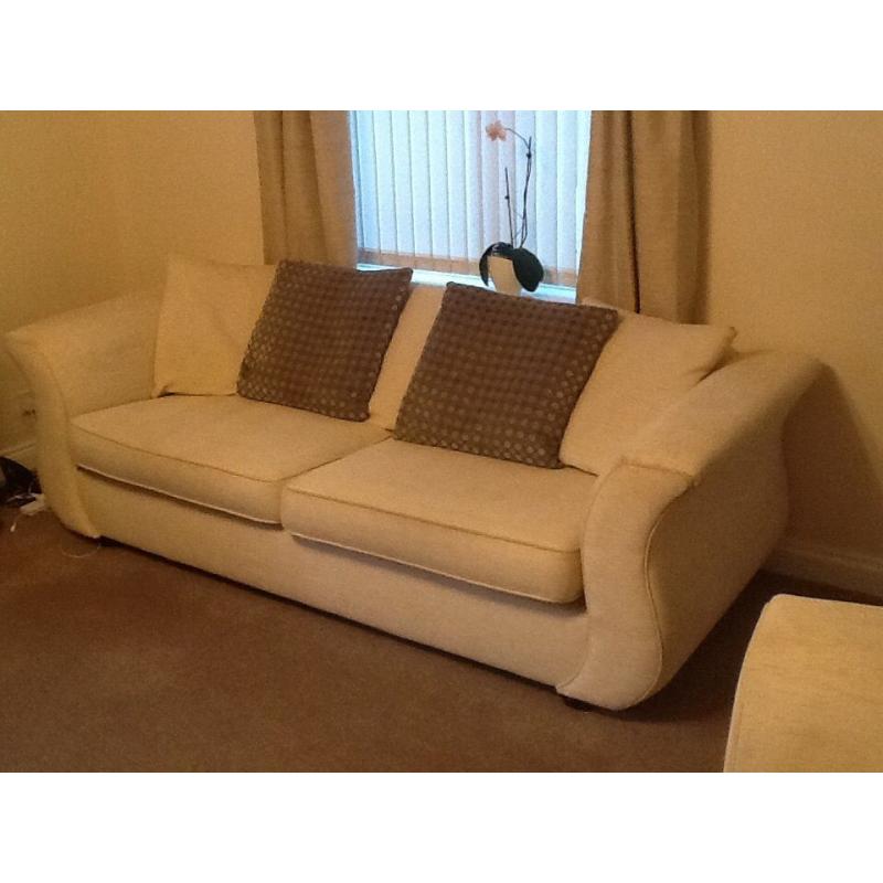 Settee, arm chair and foot stool - Cream fabric