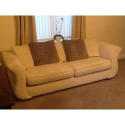 Settee, arm chair and foot stool - Cream fabric