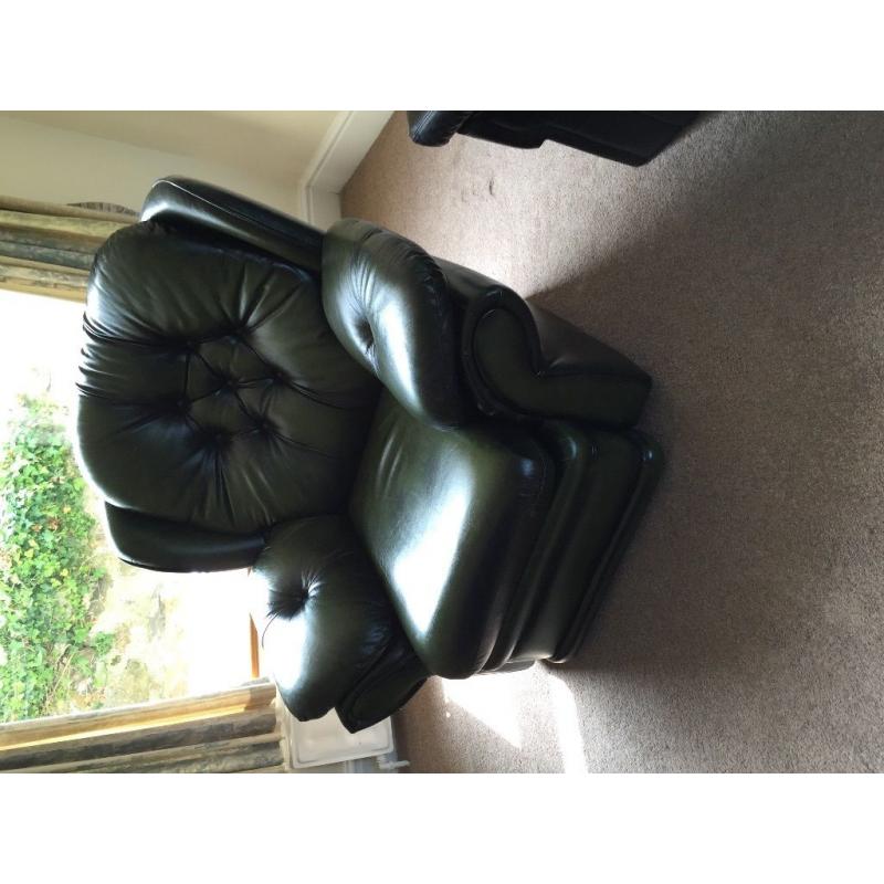 Reclining armchair, and chesterfield footstool