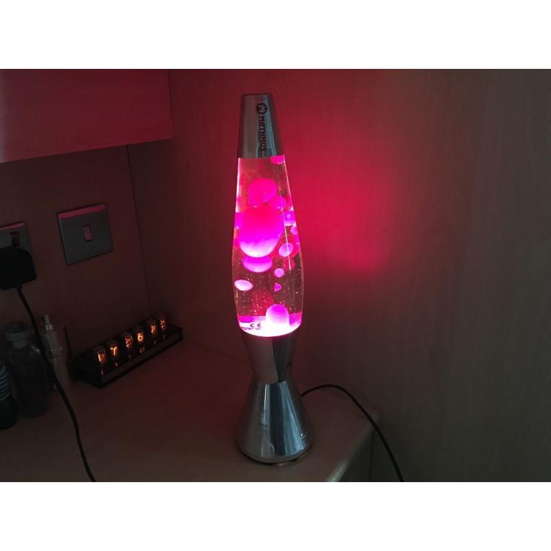 Mathmos "Baby Astro" Lava Lamp - magenta lava with polished chrome base & top - with original box