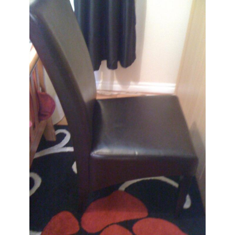 Brown leather look dining room chairs x2