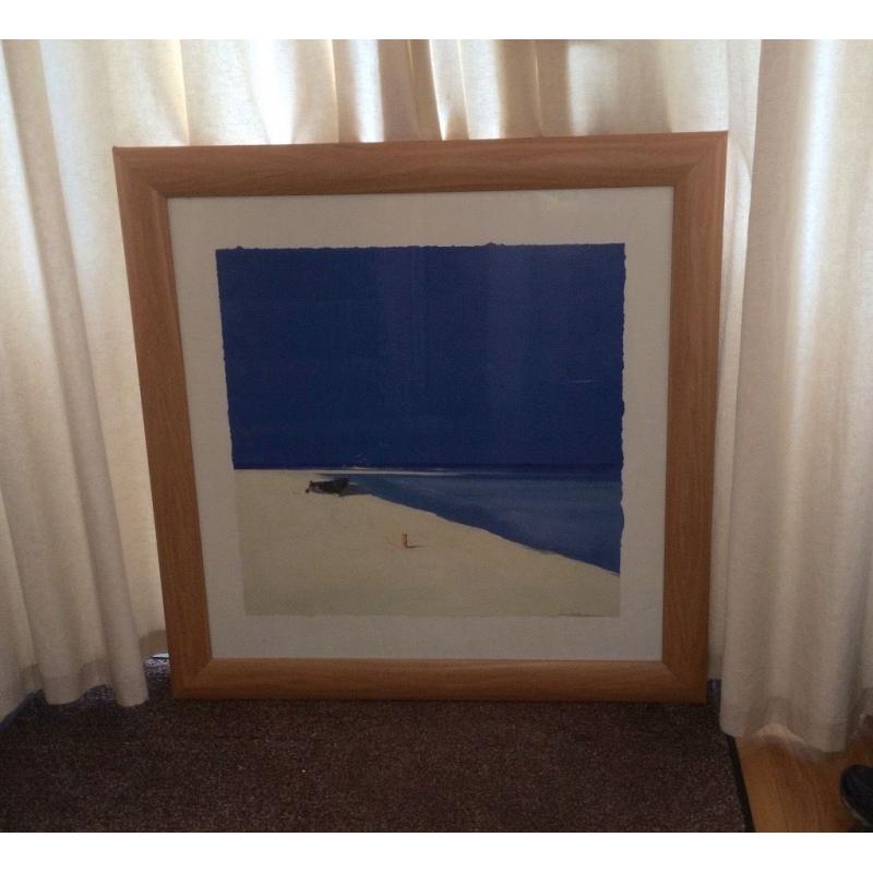 Large picture. Beautiful beach scene. 90 x 90cm in a pine coloured frame