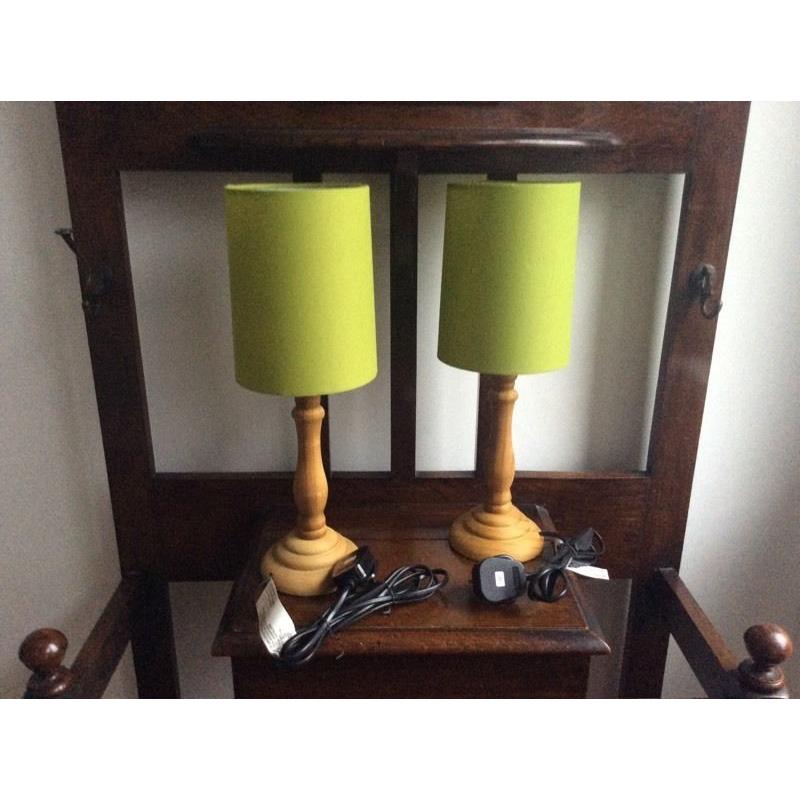 Pair wooden lamps with moss green shades