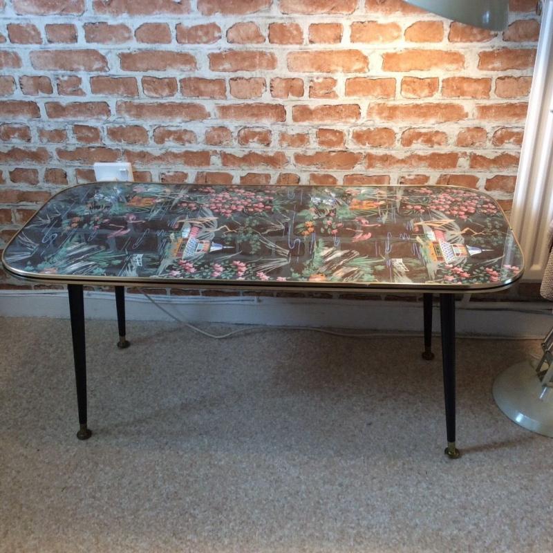 Vintage retro glass top coffee table