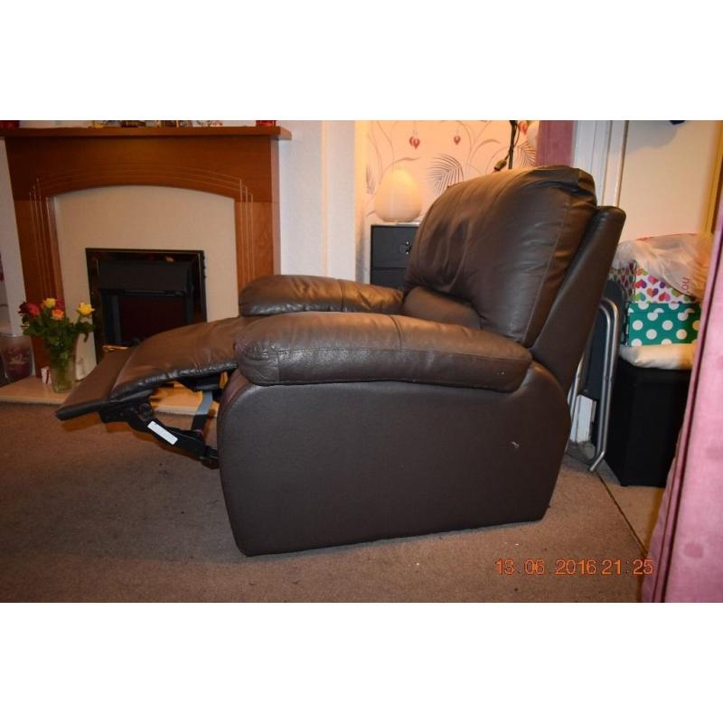 2 Faux Leather Brown Manual Reclining Chairs.