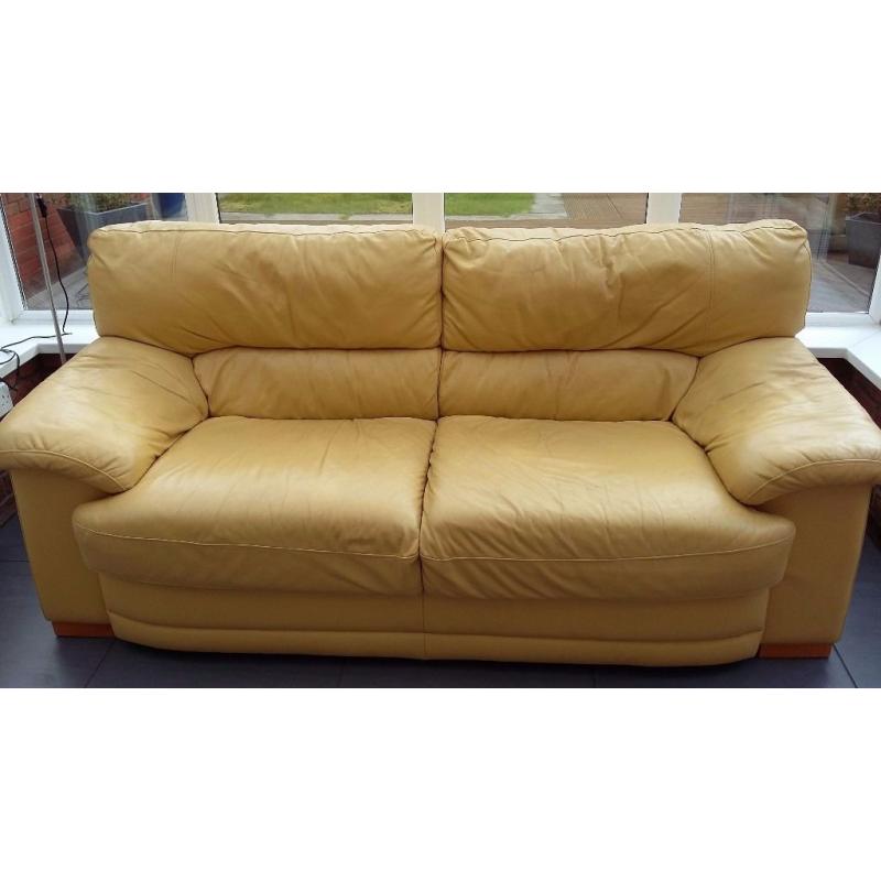 3 seater leather settee in yellow