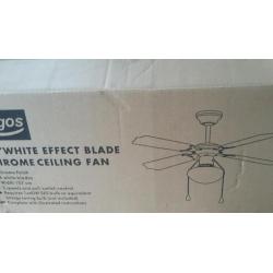 White crome effect ceiling fan and light