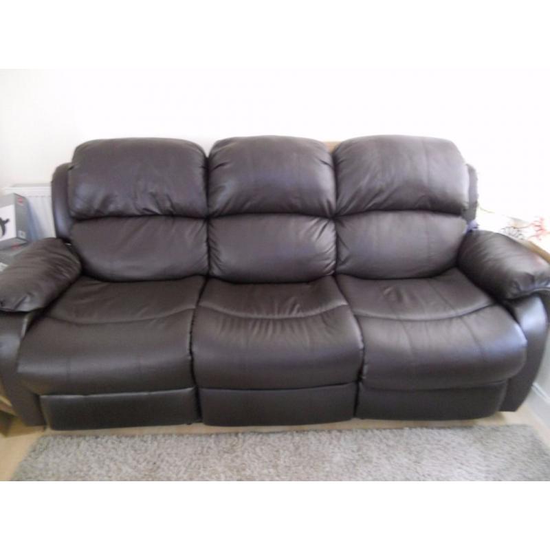 Brown leather three seats sofa