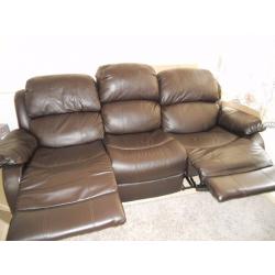 Brown leather three seats sofa