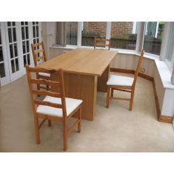 EXCELLENT CONDITION DINING TABLE & 4 NEWLY UPHOLSTERED CHAIRS