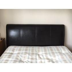 Small 4ft double bed. Excellent condition. Smart faux dark brown leather padded headboard.