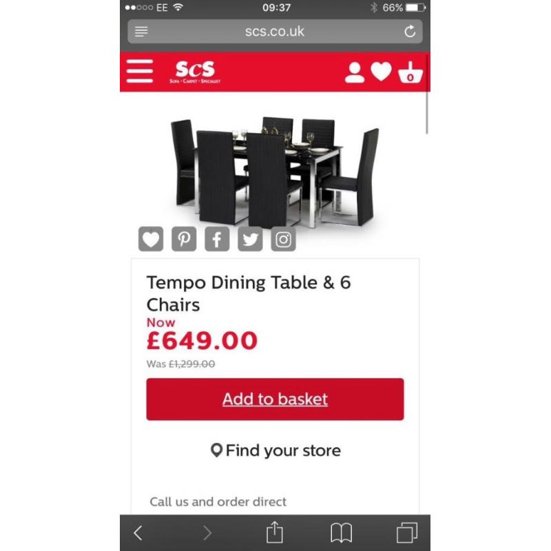 Black Temper Glass 6 seater Dining table & chairs