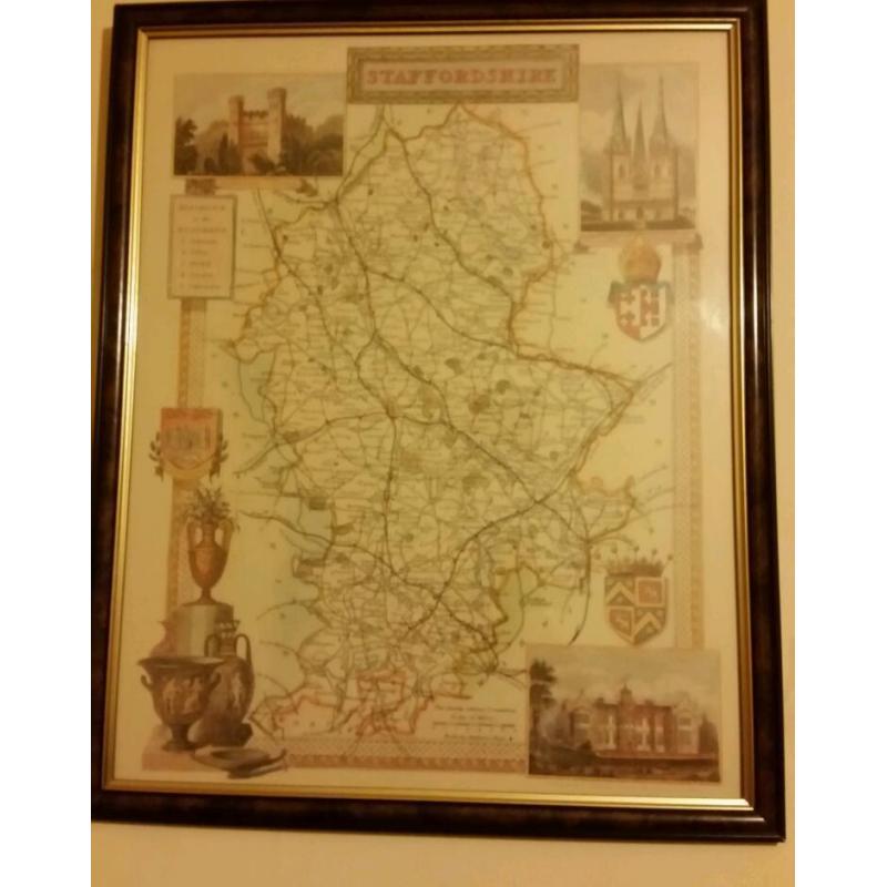 Framed map of Staffordshire