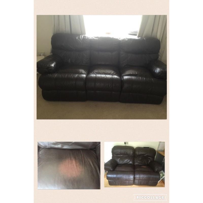 3 Seater and 2 Seater Leather Recliner Sofas