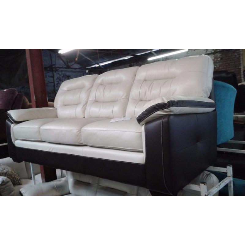 2 Tone Real Leather, Black/Brown White, New, Sofa LOCAL DELIVERY seater sofas unique stylish