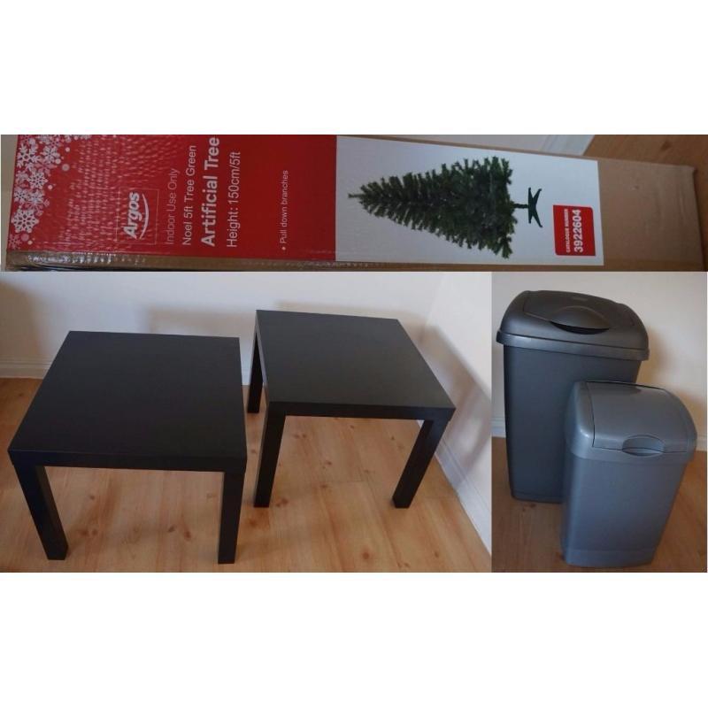 BUNDLE - 2 IKEA tables, 2 bins, and artificial tree