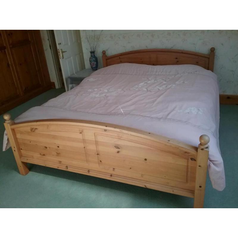 Pine Kingsize bed with mattress excellent condition