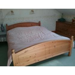 Pine Kingsize bed with mattress excellent condition