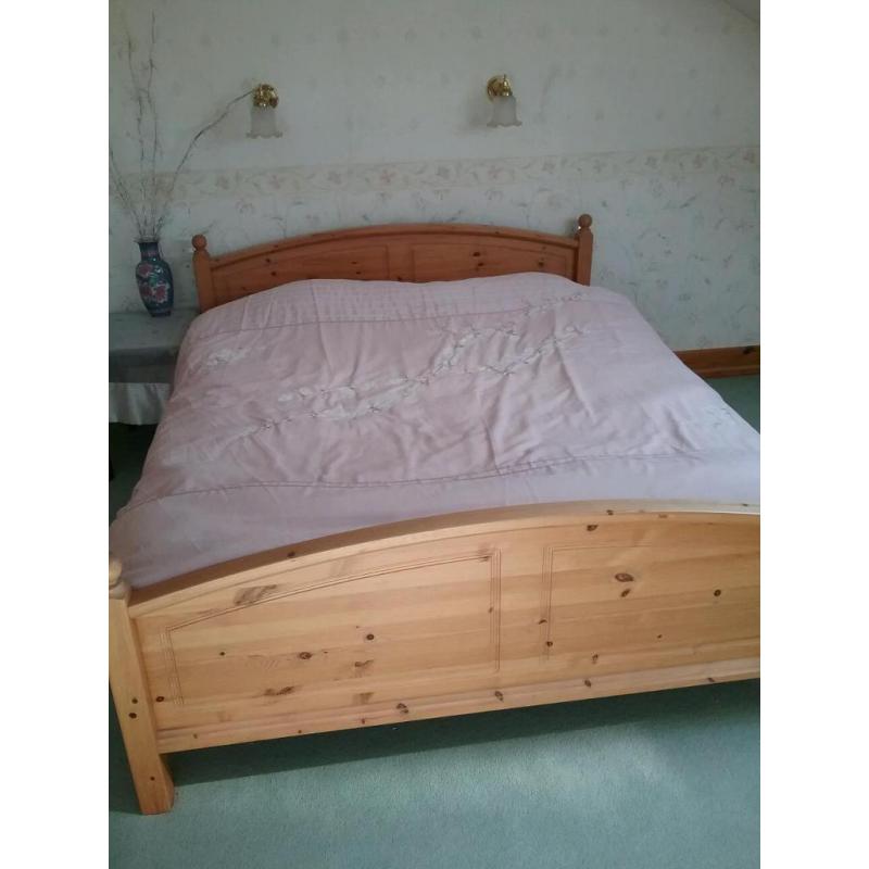 Pine Kingsize bed with mattress excellent condition