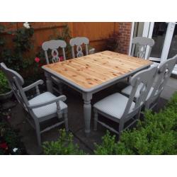 Shabby Chic Large Solid Wood Table and 6 chairs - FRENCH LINEN - A. SLOAN - Grey