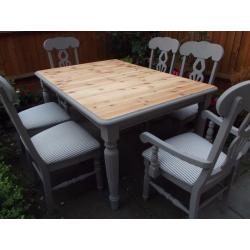 Shabby Chic Large Solid Wood Table and 6 chairs - FRENCH LINEN - A. SLOAN - Grey