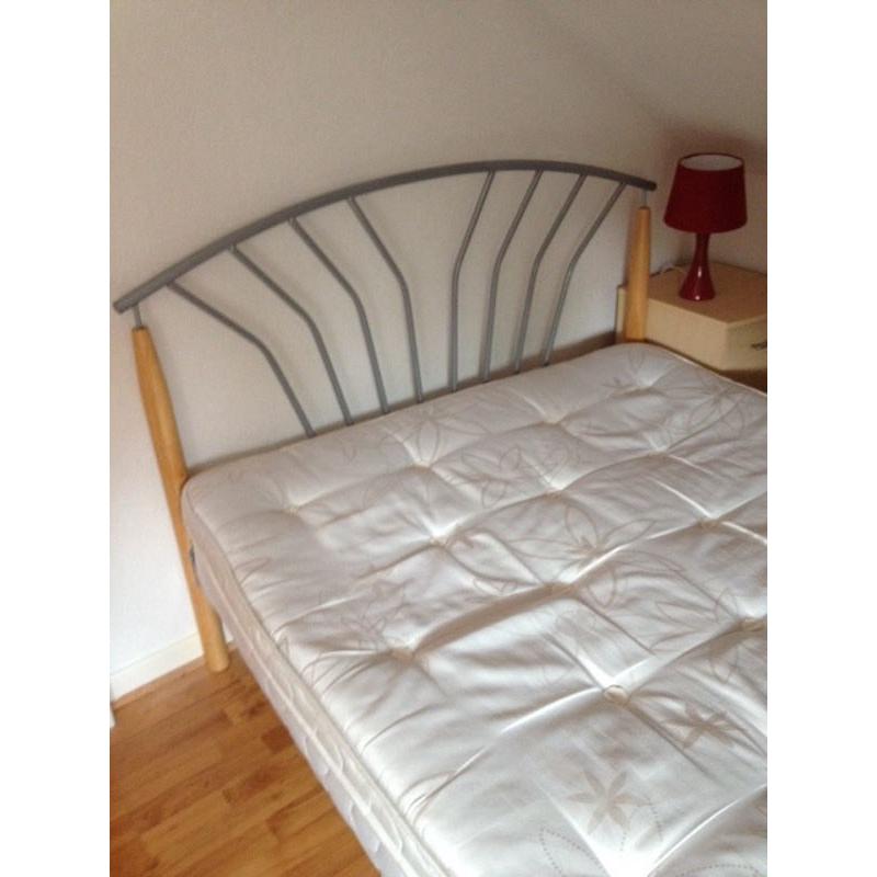 Bed Double 4ft6in silver and light oak with Mattress