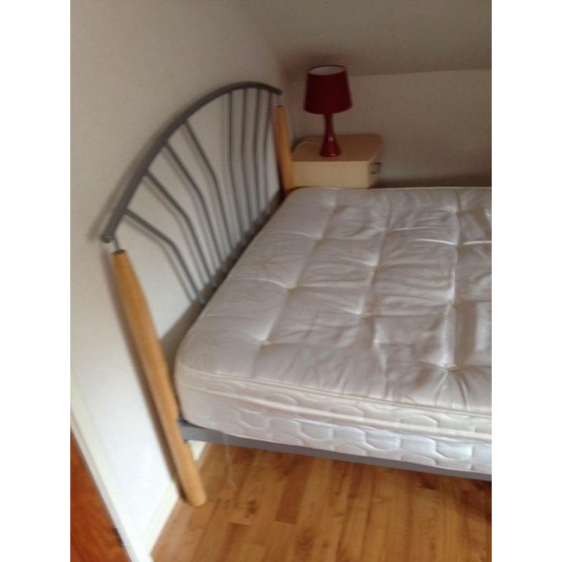 Bed Double 4ft6in silver and light oak with Mattress