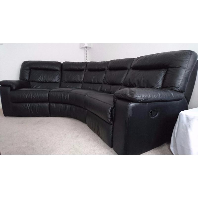 Black leather 4 seater recliner couch and matching footstool