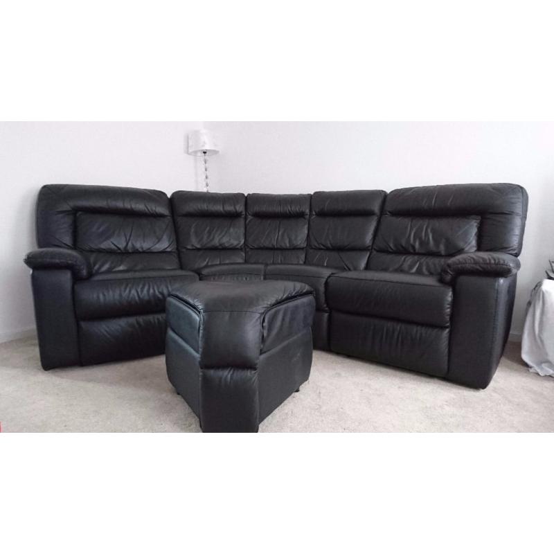 Black leather 4 seater recliner couch and matching footstool