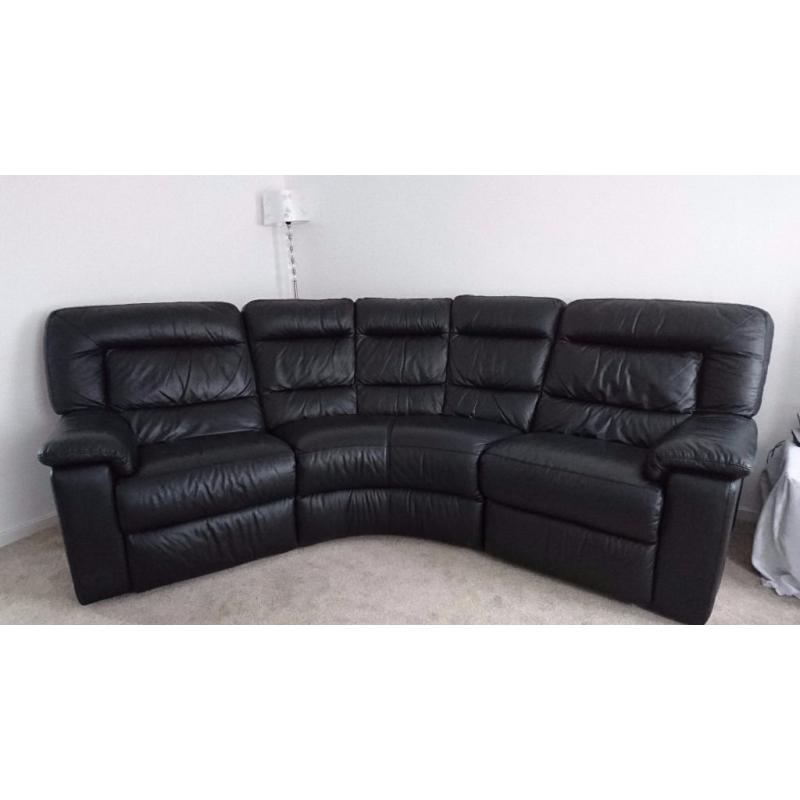 Black leather 4 seater recliner couch and matching footstool