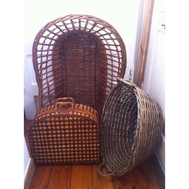 3 Large Vintage Wicker Baskets in Clean Condition, Home Decor, Garden, Shop, Craft Fair