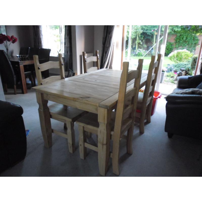 SOLID PINE TABLE AND FOUR CHAIRS