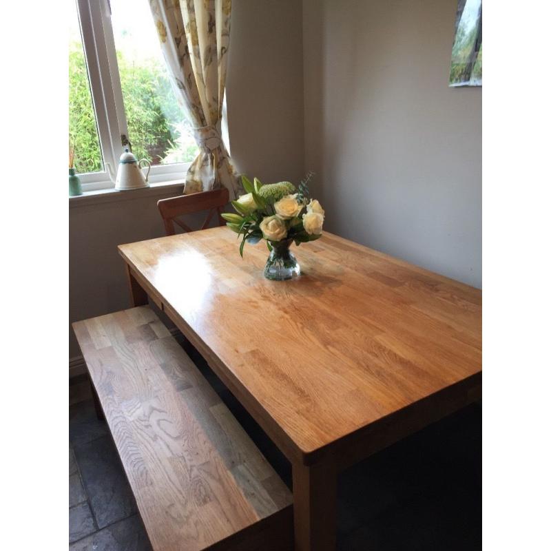 Oak dining table and 2 benches from next.