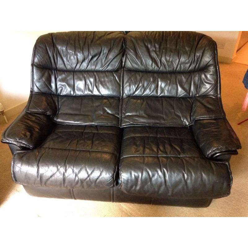 Black leather 3-piece sofa suite