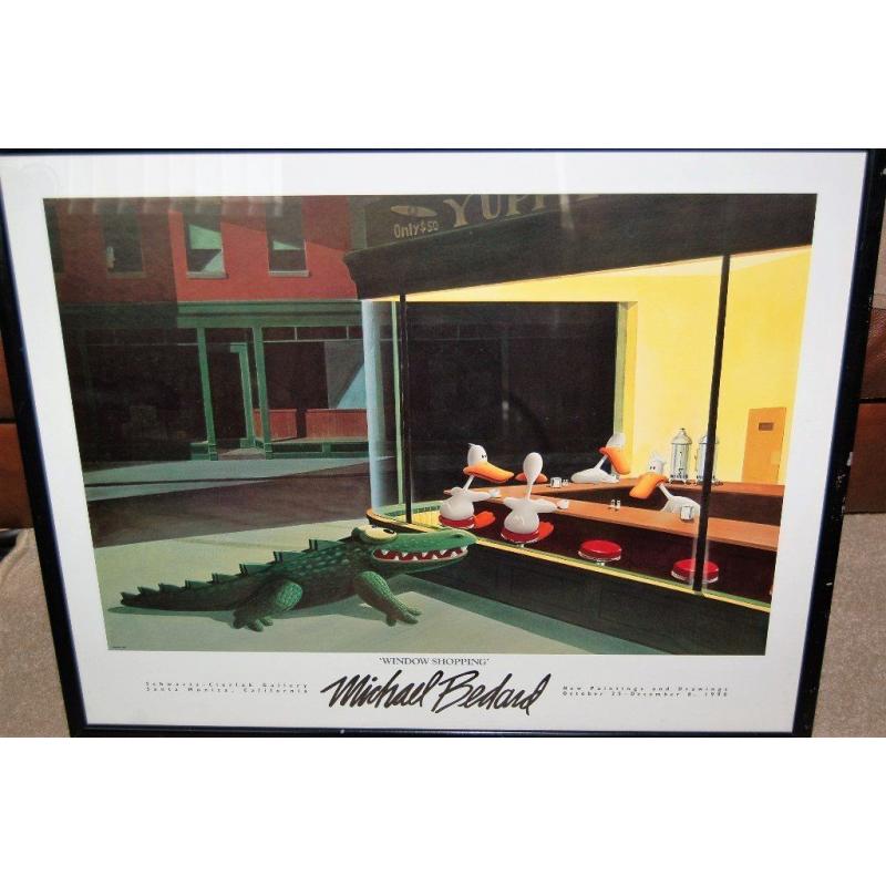 LARGE MICHAEL BEDARD 1989 FRAMED POSTER " WINDOW SHOPPING"